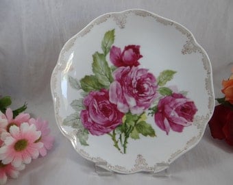 1900s Vintage Rosenthal Hand Painted Artist Signed Madeleine Pink Rose Cabinet Plate - Charming