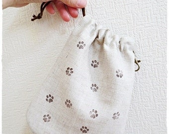 Dog treat pouch or dog walking drawstring pouch hand stamped