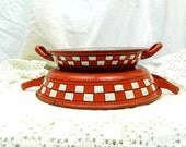 2 Vintage French Lusticru Red and White Enamel Lusticru Cooking Pans / Cooking Pot