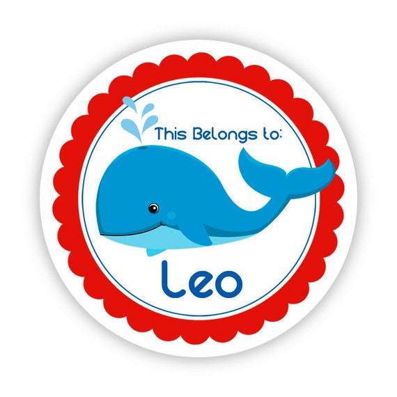 Sticker Name Tag Labels Red Blue Ocean Sea Creature Whale