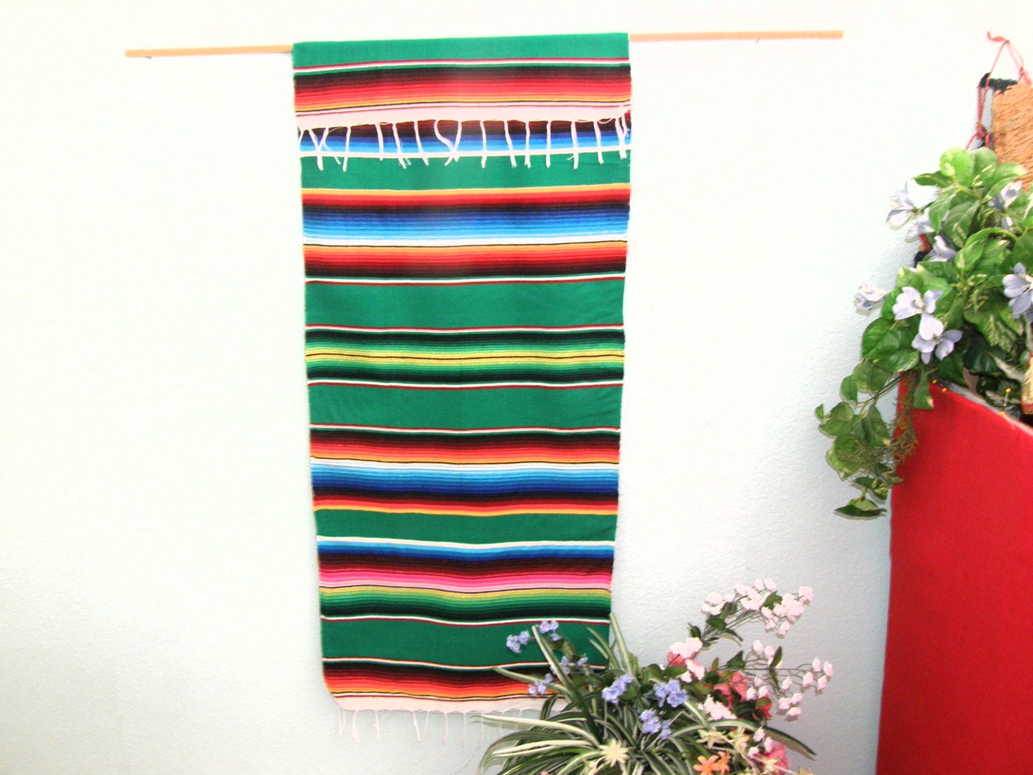 Mexican Wall Tapestry Green Made From Mexican Serape Cloth