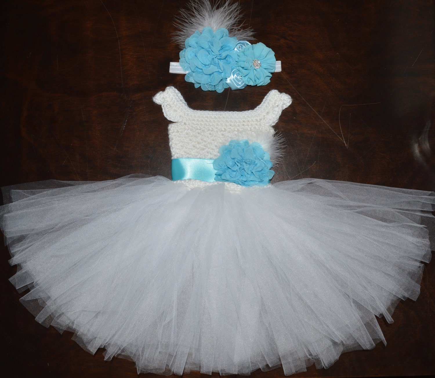 Crochet Tulle Tutu Flower Girl Dress Baby Costume Handmade