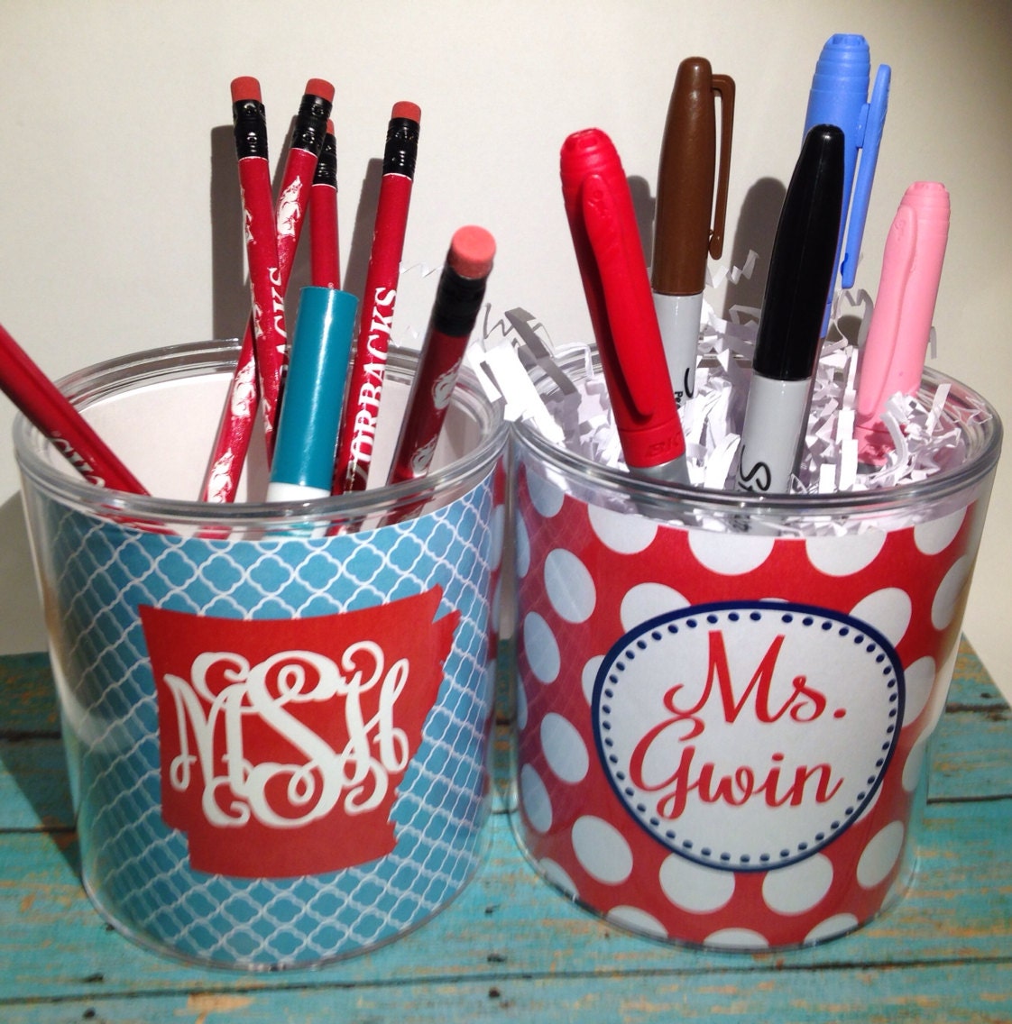Monogrammed pencil cup Personalized pencil cup pen cup desk
