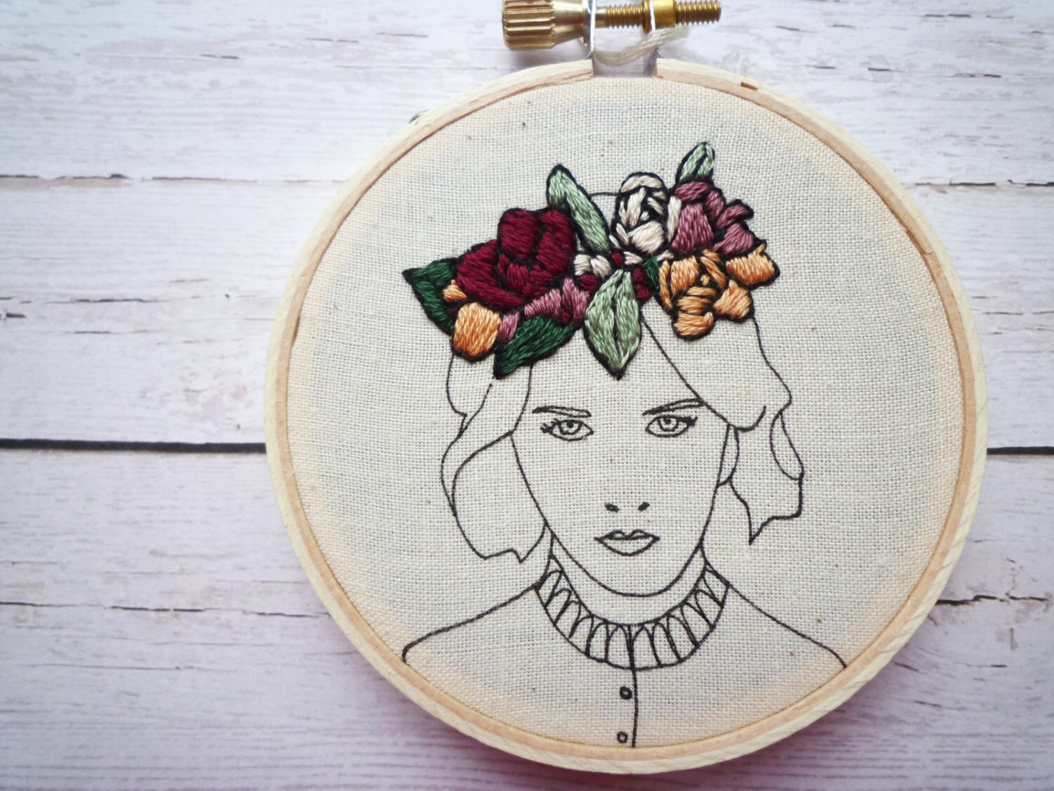 Floral Crown Embroidery 'Fifi' in Blueberry 3 inch
