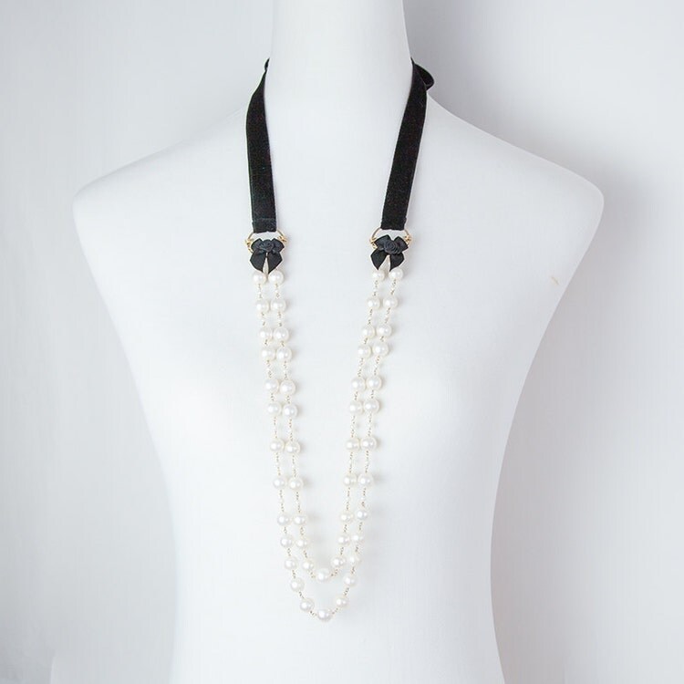 Pearls & ribbons necklace by NinaNovaDesign on Etsy