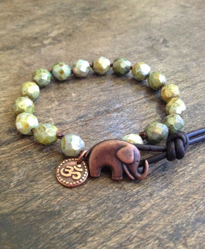 Elephant Om' Knotted Leather Wrap Bracelet Boho Chic