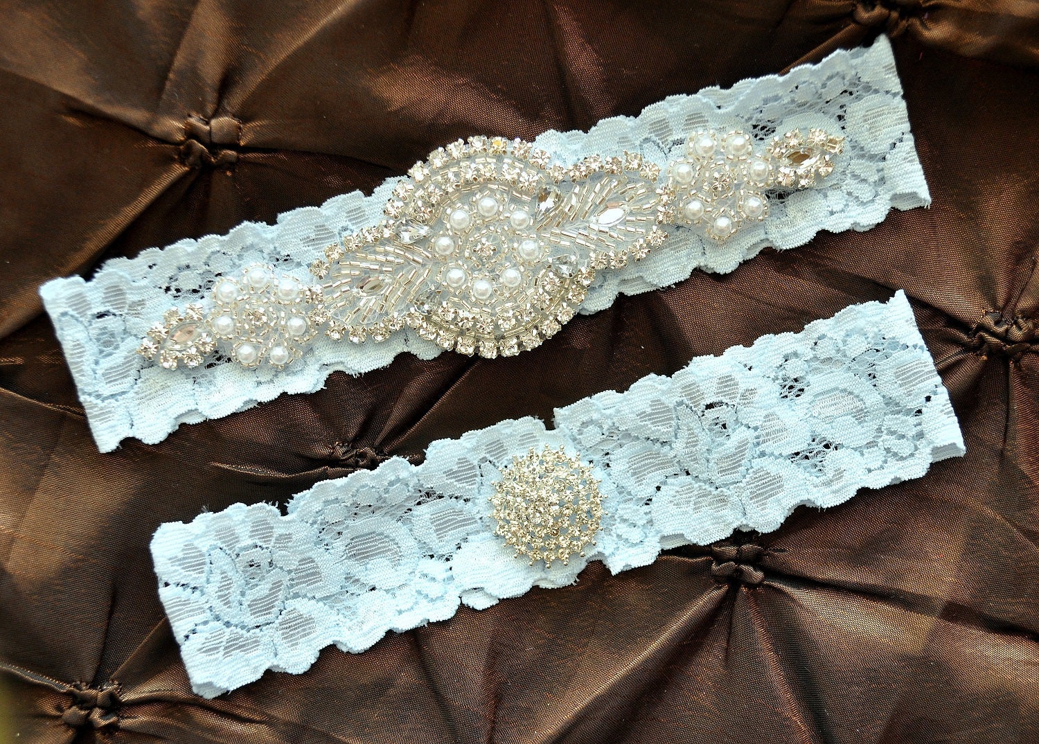 Rhinestone Wedding Garter Crystal Bridal Garter Set Blue