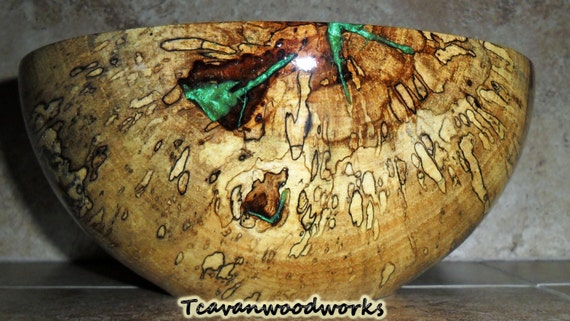 inlaid wood bowl with emerald green epoxy resin inlay natural