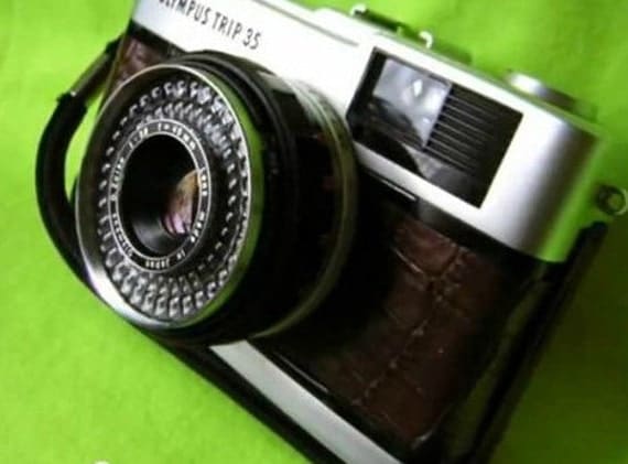 Olympus Trip 35 film camera -- rare tan crocodile effect covering -- fully refurbished