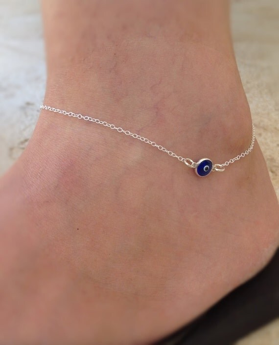 Evil eye anklet sterling silver anklet everyday anklet evil