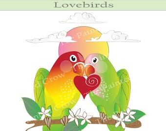 Lovebirds Clipart, Love birds Clip Art, Valentines Day, Love Clip Art, Birds on a Branch, Digital Bird Clipart, Romantic Clip Art