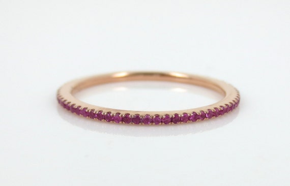 Micro Pave Ruby 18k Rose Gold Eternity Band