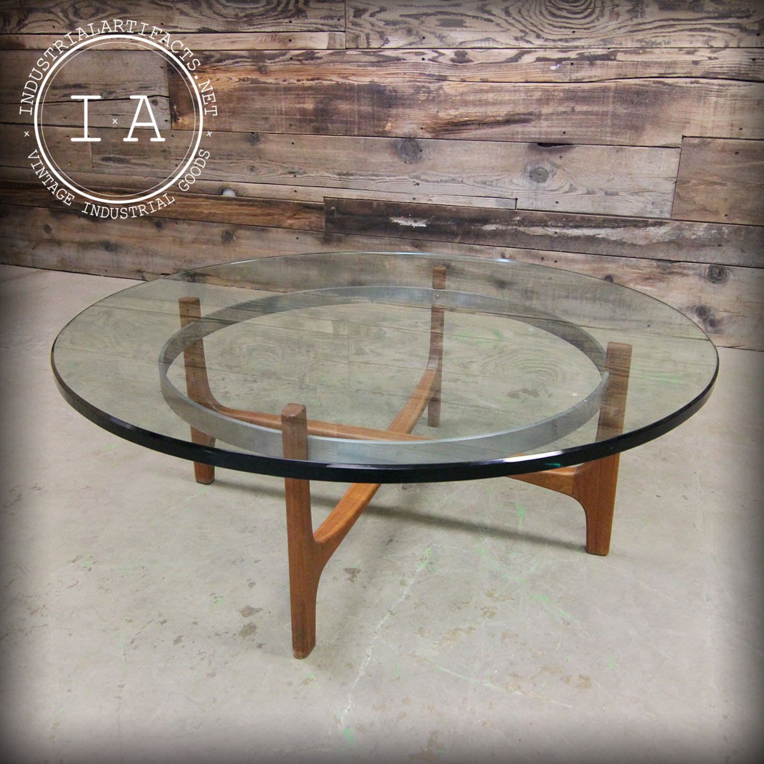 Vintage Mid Century Modern Round Clear Glass Top Coffee Table