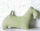 Green Striped Scottie Mini Throw Pillow