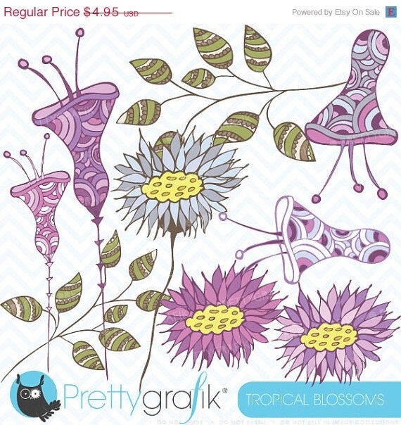 60% OFF SALE Tropical flowers clipart commercial use, vector graphics, digital clip art, digital images - CL371 Il_570xn