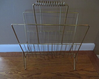 Vintage Mid Century Gold Tone Magazine Rack