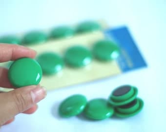 1 inch round magnets. Green plain strong magnet. Retro office supplies 1970s 1980s school supply. Mid century housewares. Hipster home decor
