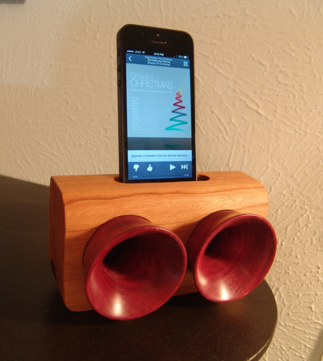 Wooden iPhone speakers with horns
