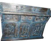 Antique Sideboard Bar kamasutra Carved Blue patina damchi indian Chest rustic india furniture