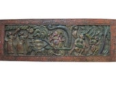 Ganesha Sitting On the Carriage Headboard Wooden Carved Door Vintage