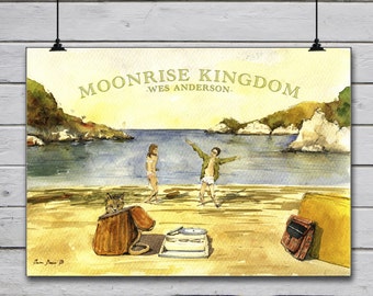 POSTER PRINT - Moonrise Kingdom - Wes Anderson film poster print -vintage style film watercolor Poster - movies decor -by Juan Bosco