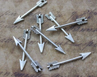 20 Arrow Charms Arrow Pendants Antiqued Silver Tone Double Sided 5 x 30 mm
