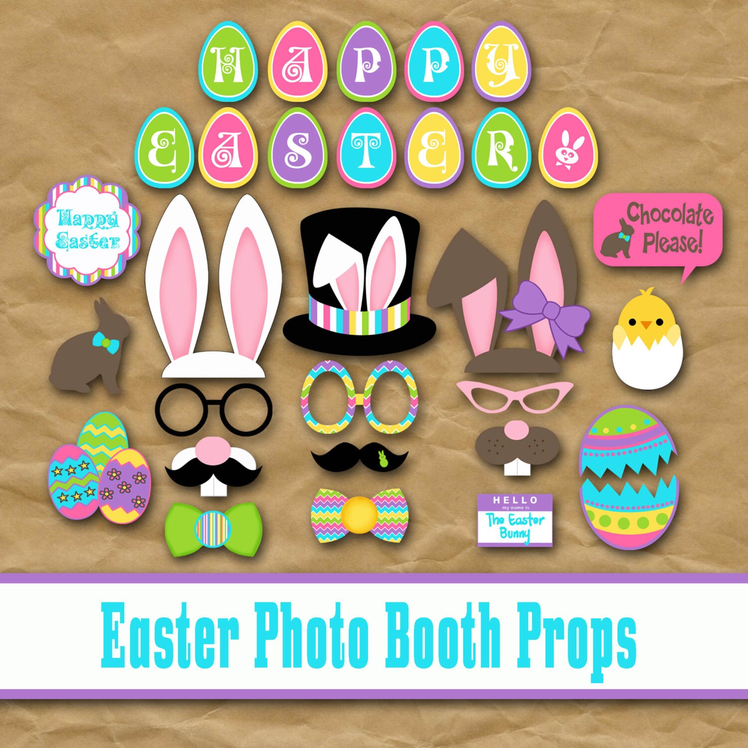 Happy Easter Photo Booth Props and Decorations Printable
