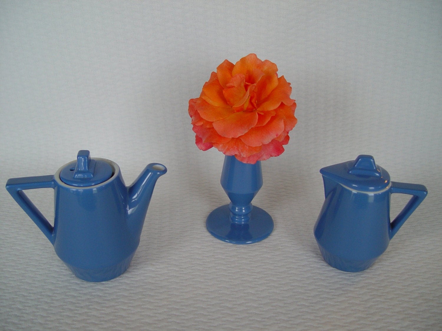 Vintage Hall Pottery National Pattern Teapot Creamer and Bud