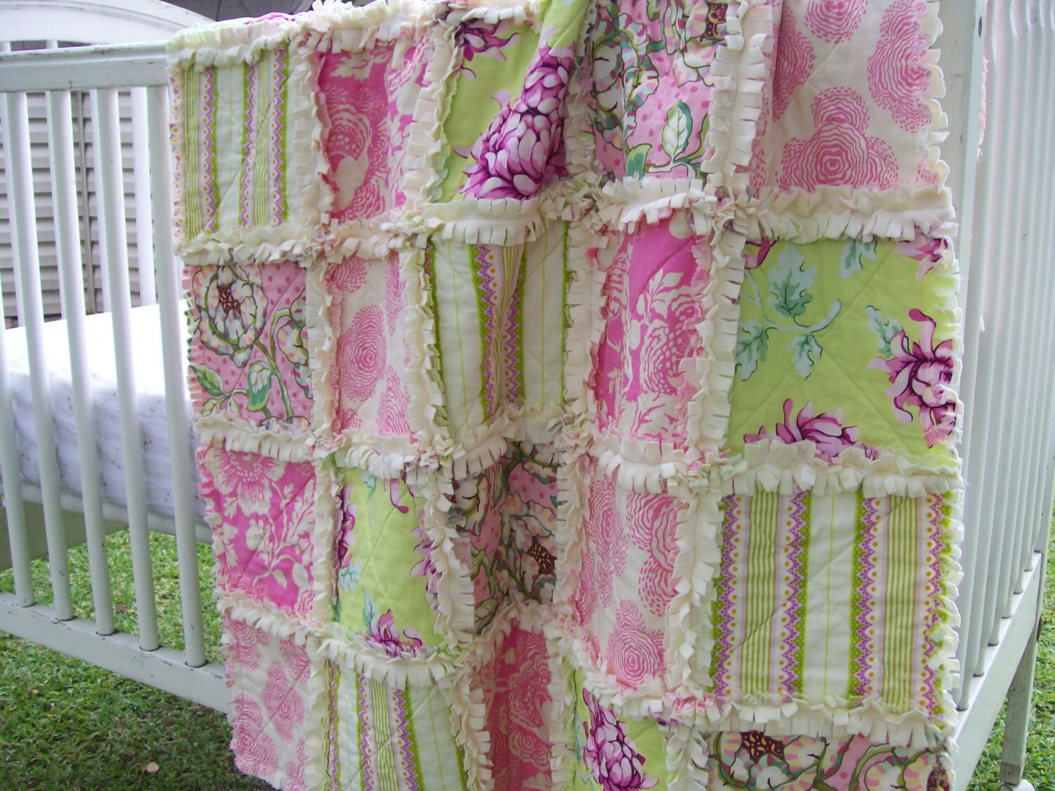 pink purple shabby chic baby rag quilt ready to ship cream pink purple shabby chic baby rag quilt ready to ship cream