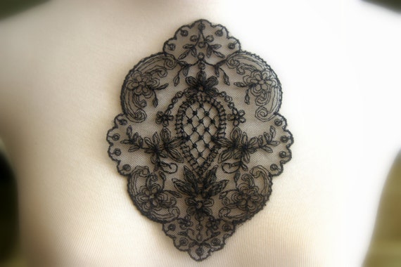 Black Lace Applique, Lace Medallion, Lace Applique, Custom Design, Couture Design, Dressmaking, Crafting, etc, AP-035