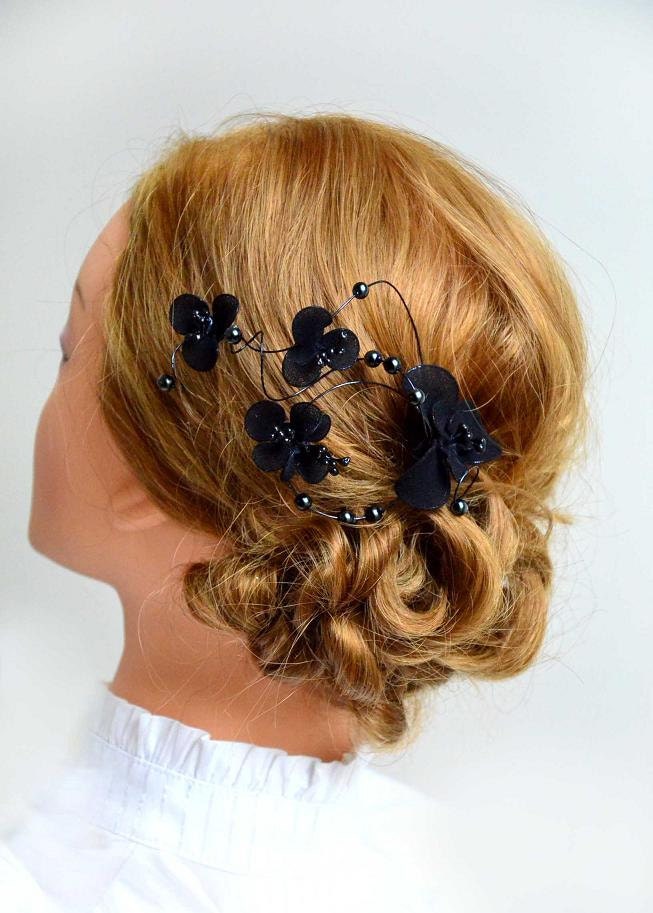 Floral headpiece Bridal hair clip Black headpiece by MyArtDeco