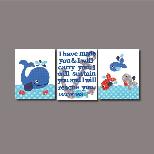 Nautical Bible Verse Nursery art prints baby decor kids wall