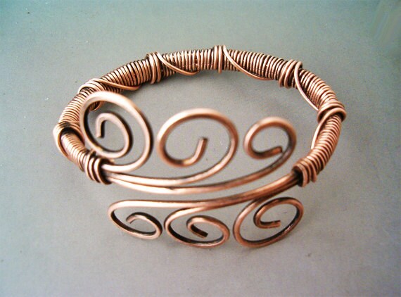 Bracelet Wire Wrapped Hammered Copper Jewelry by GearsFactory