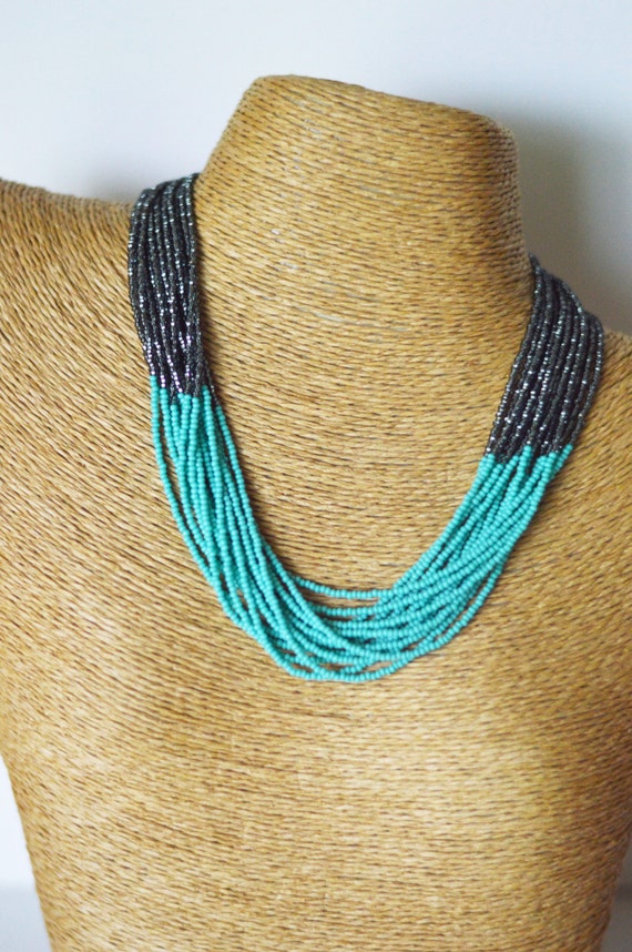 Turquoise and charcoal necklaceteal and gray