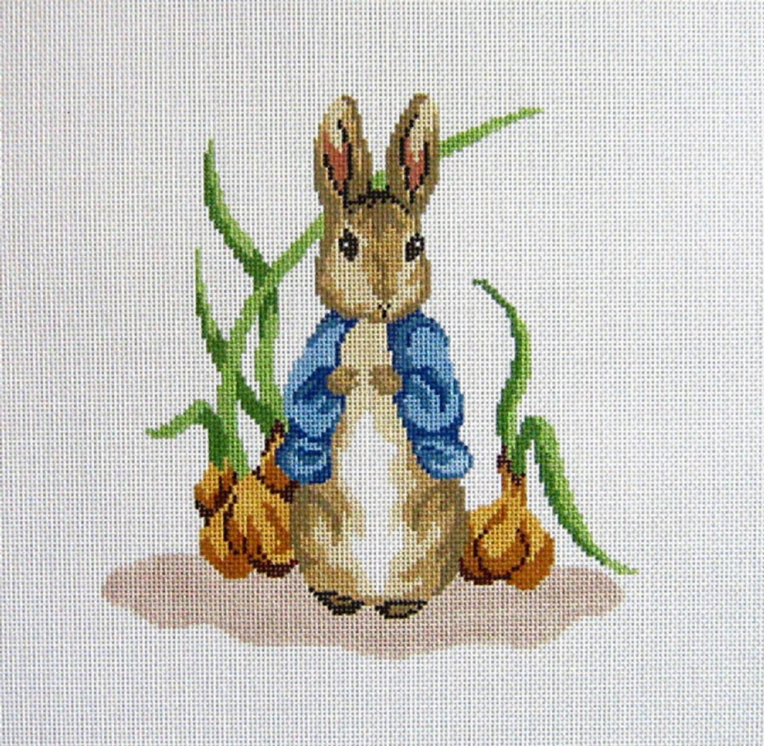 NEEDLEPOINT Handpainted Canvas PETER Rabbit Chair Seat Silver