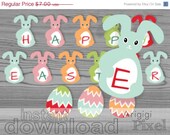 ON SALE 50 % OFF Happy Easter printable bunny banner, Egg Hunt party bunting , Bunny and Eggs, spring, Easter party decoration, instant dow Il_170x135