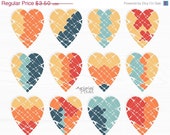 ON SALE 50 % OFF instant download, heart clip art set, mosaic patterned, yellow, orange, blue, Valentine clipart, small bussiness use, Photo Il_170x135