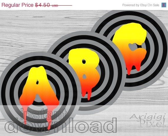 ON SALE 50 % OFF printable Halloween alpha, number, black circle, 6 in, fiery dripping alphabet, party printables, banner letters, instant d Il_570xn