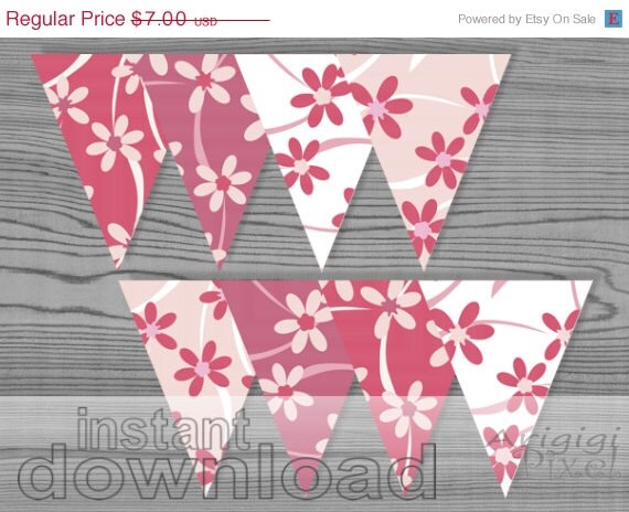 ON SALE 50 % OFF Diy wedding floral banner bunting in mauve pink shades, printable decoration, spring party Il_570xn