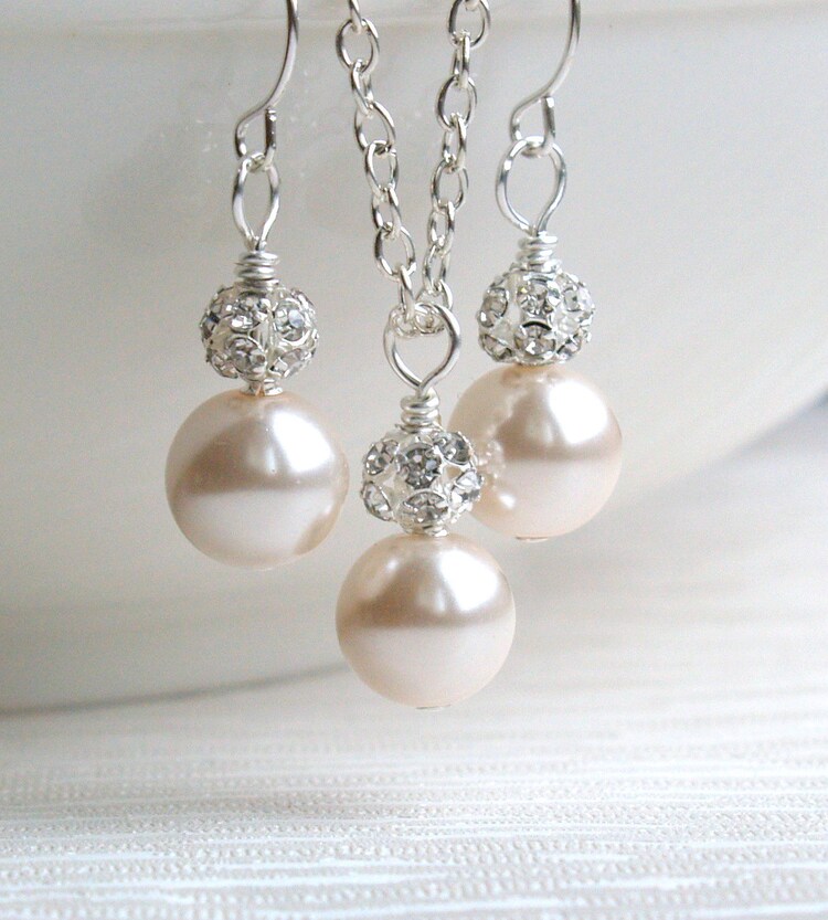 Blush Bridesmaid Jewelry Pink 5 Sets Of Necklaces by LaurinWedding