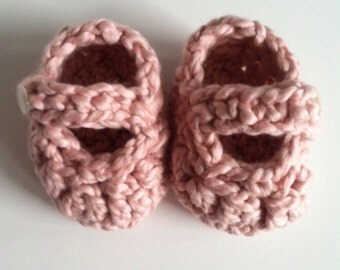 Organic cotton crocheted mary jane booties, Newborn to 6 months