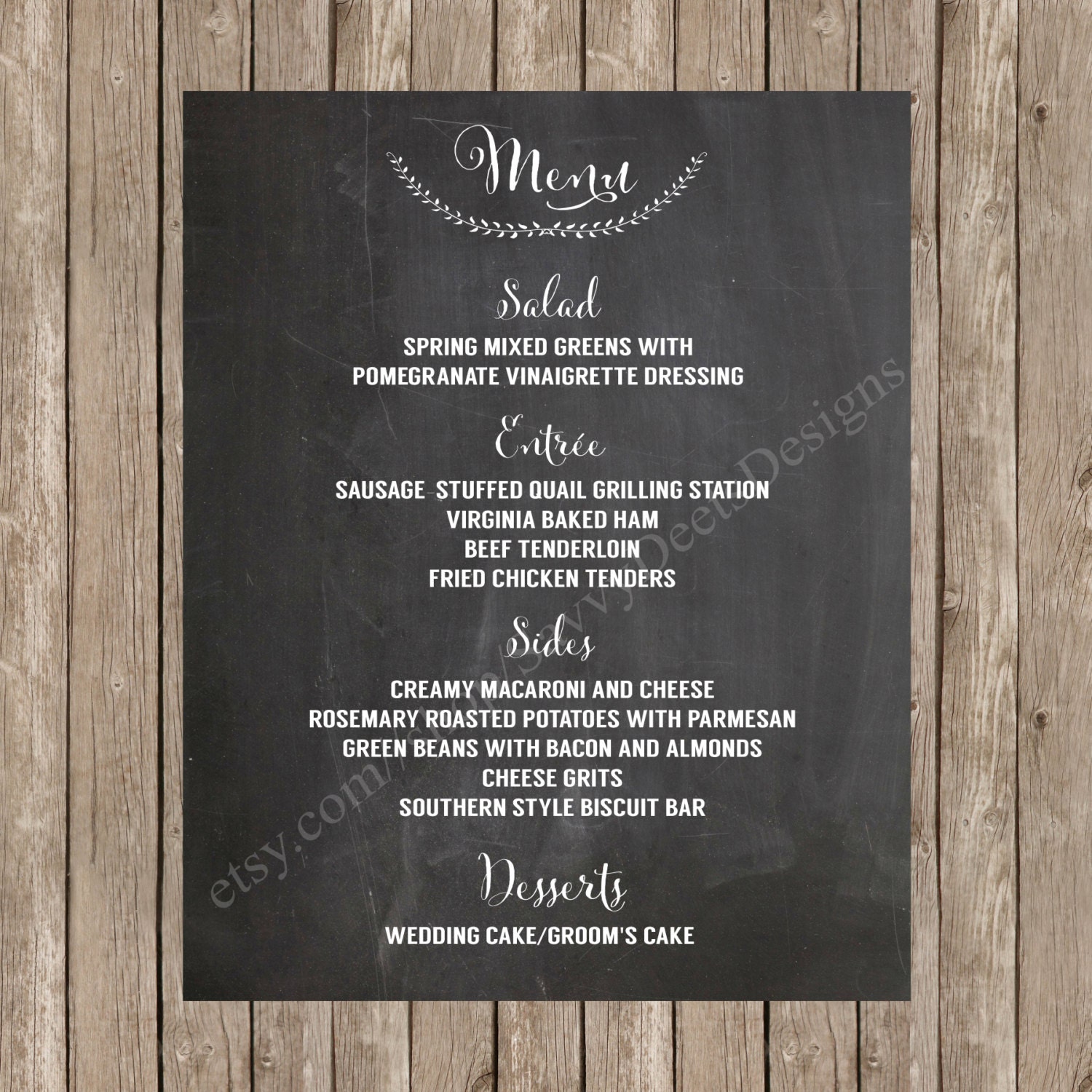 Wedding Dinner Menu Chalkboard Sign Printable Chalkboard