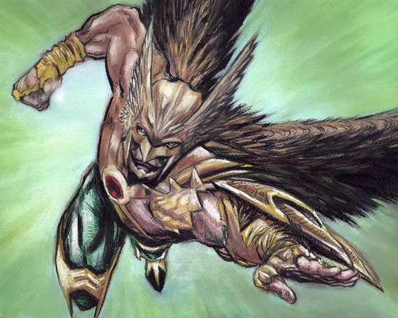 Hawk man Superhero Avengers pastel drawing poster print