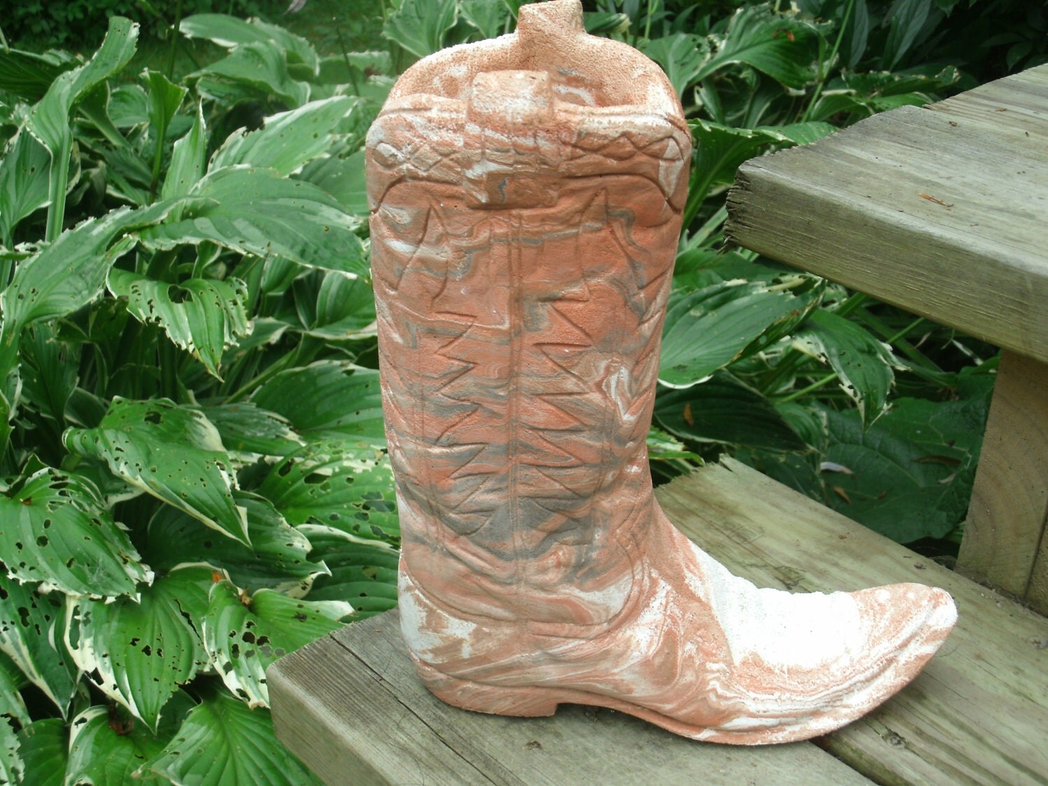 Cast Cowboy Boot Pottery Clay Mottled Swirl Swirled Nemadji
