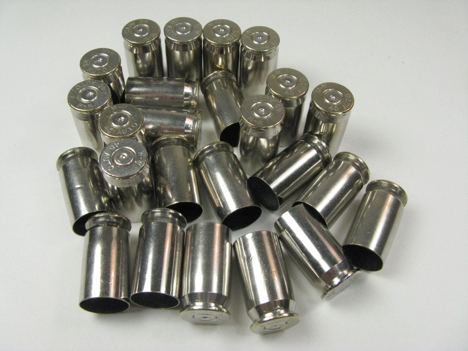 45 ACP NickelPlated Brass Bullet Cases Lot of 25 by BulletsNBeads