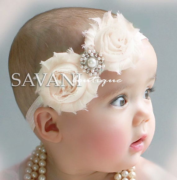 baby headbandsivory newborn headband shabby chic roses baby headbandsivory newborn headband shabby chic roses