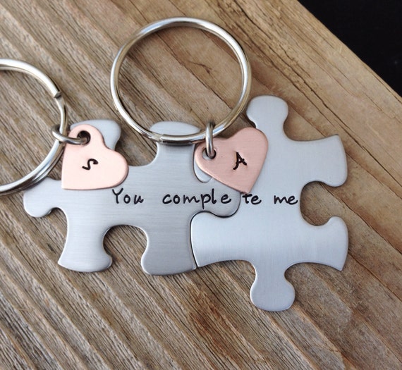 custom puzzle piece key chains his and hers you complete me  gift for him gift for her jewelry