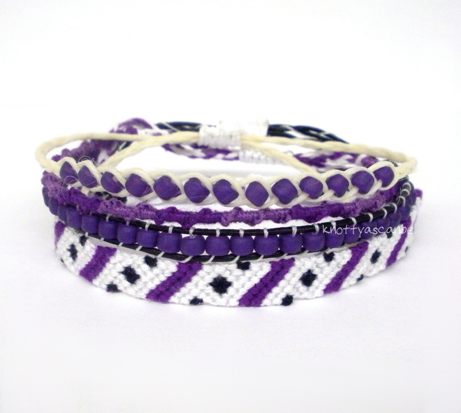 Adjustable Purple Bracelet Set Includes 4 by KnottyAsCanBe