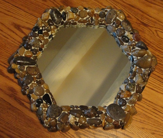 Items similar to Octagon Petoskey Stone Fossil Rock Mirror, Unique Wall ...