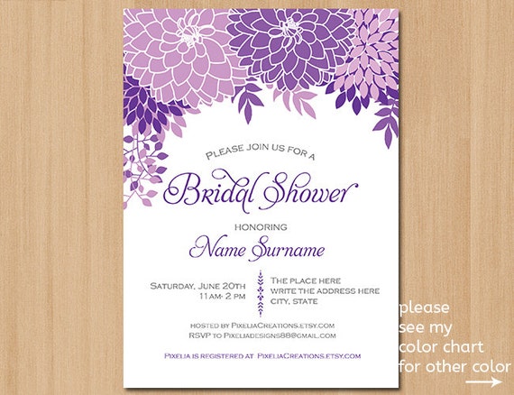 Printable bridal shower invite| Wedding shower invitation| Bridal shower printable invite| purple bridal shower invitation| 5x7" Il_570xn